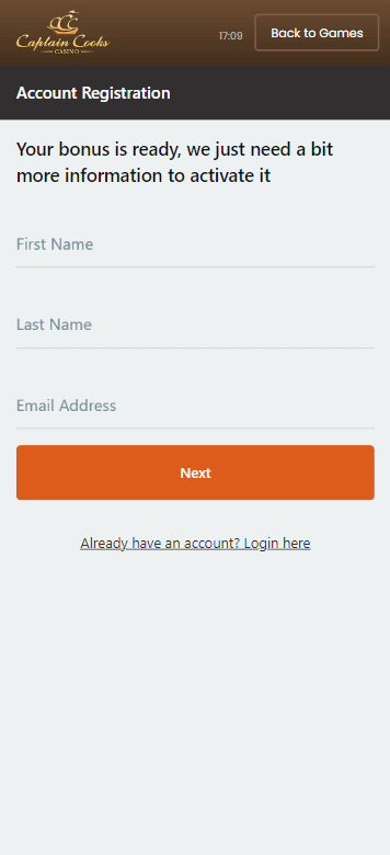 First Image Illustrating the Registration Process at Captain Cooks Casino.