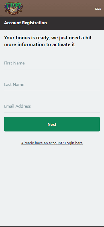Visual Guide to Yukon Gold Casino Registration Step 1.