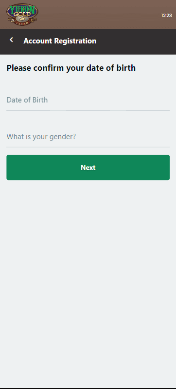 Visual Guide to Yukon Gold Casino Registration Step 2.