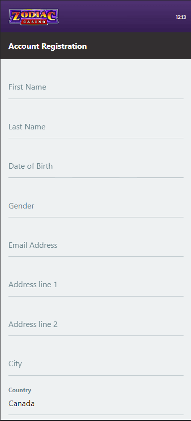 Visual of the registration process at Zodiac Casino, Image 1.