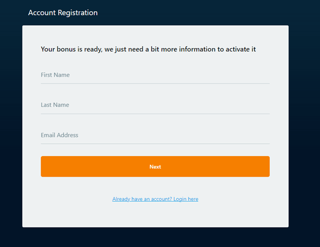 Illustration of Cosmo Casino's registration process, Image 1.
