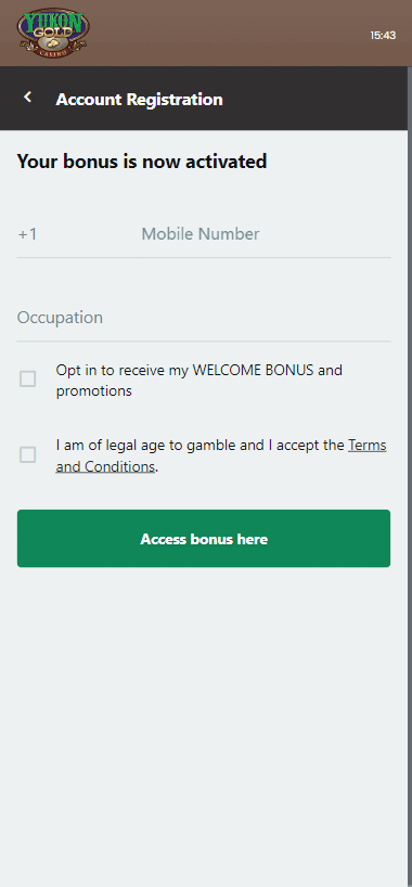Visual Guide to Yukon Gold Casino Registration Step 5.
