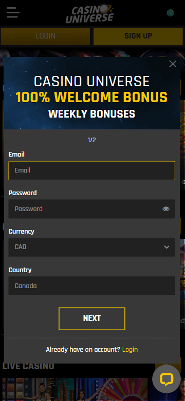 Casino Universe Registration Image, Part 1