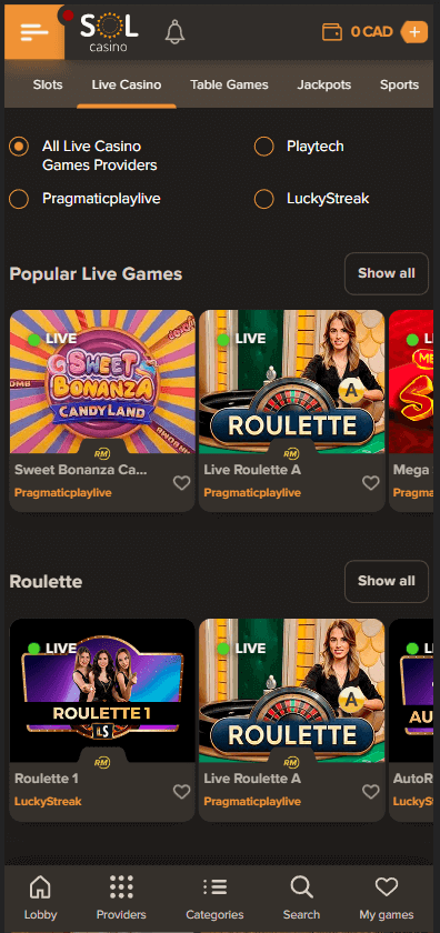 Sol Casino Mobile Preview 2