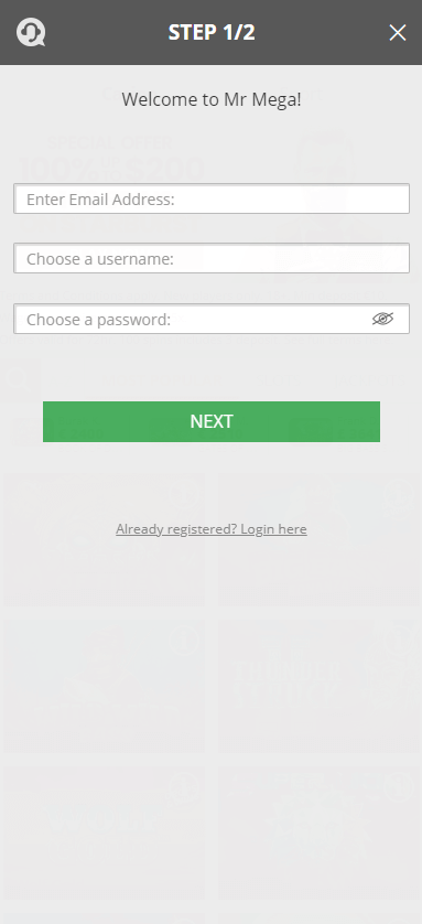 Initial Look: Step 1 of Mr. Mega Casino Registration