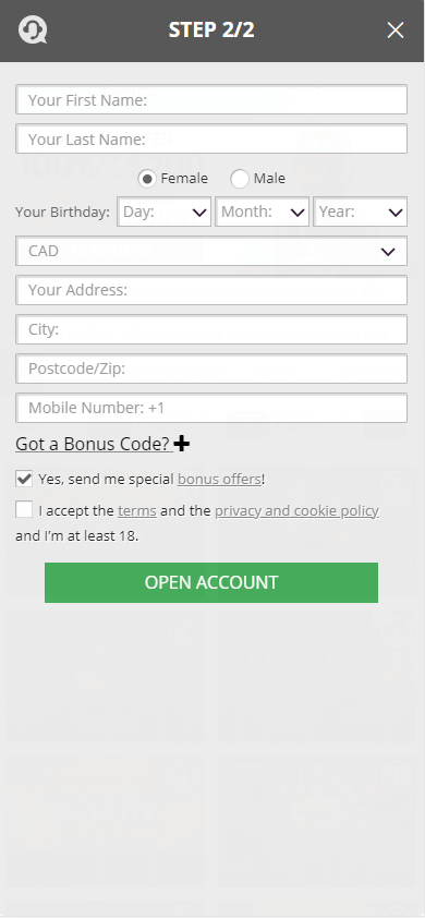 Continuing Registration: Step 2 of Mr. Mega Casino Sign-up Process