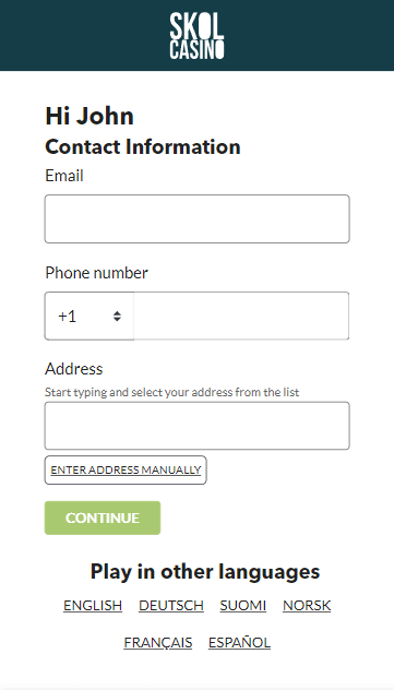 Complete Skol Casino’s registration using the guidance in Image 5.