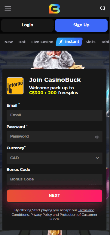 Illustration of CasinoBuck's Sign-up Procedure - Figure 1