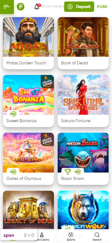 Fresh Casino Mobile Preview 1