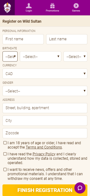 Here’s a visual guide to Wild Sultan Casino’s registration steps, Image 2.