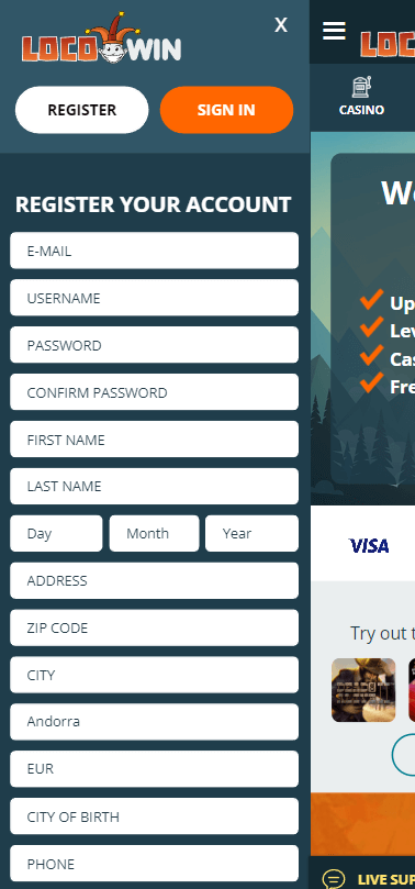 Visualization of Locowin Casino registration process - Image 1.