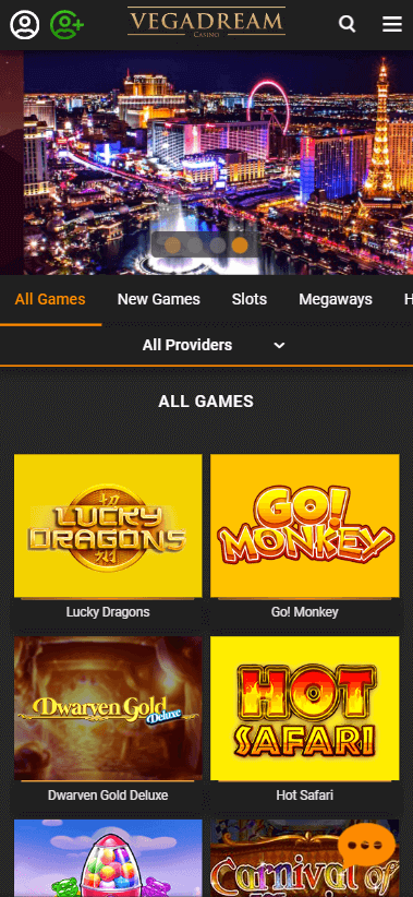 VegaDream Casino Mobile Preview 1