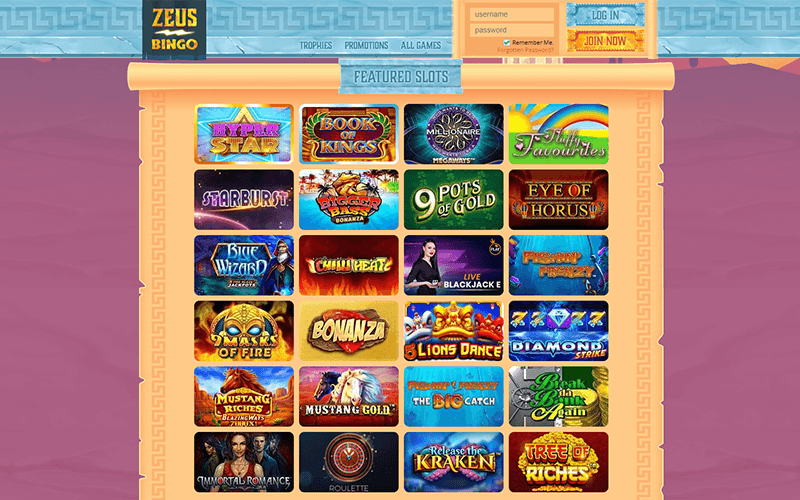 Our extensive Zeus Bingo review positively views the gaming section, with over 1000 titles from more than 90 providers.