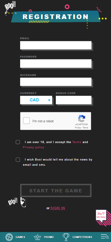 BOOI Casino Registration Process − Step-by-Step Display 1