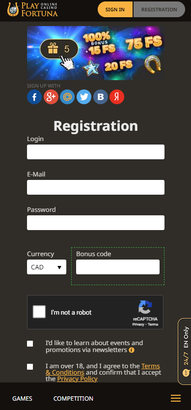 Witness the Play Fortuna Casino registration steps visually.