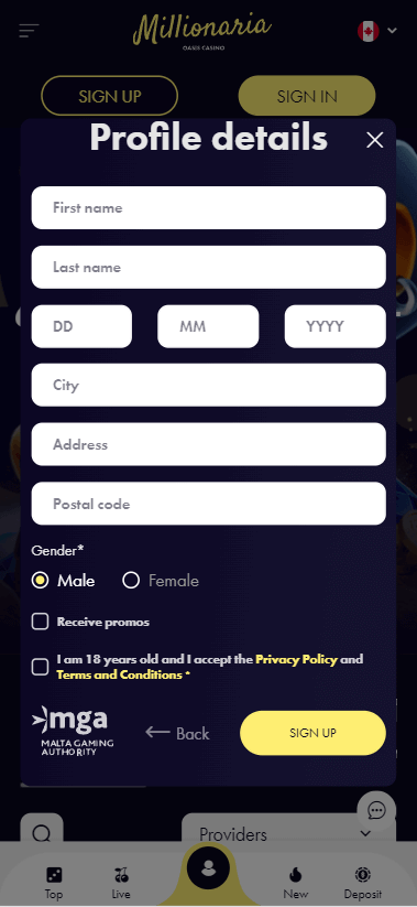 Images Demonstrating Millionaria Casino Sign-Up Process – Image 2