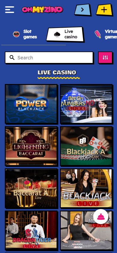 Ohmyzino Casino Mobile Preview 2