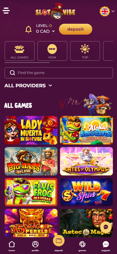 SlotVibe Casino Mobile Preview 1