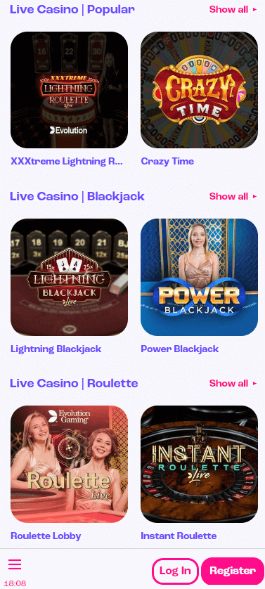 Spinz Casino Mobile Preview 1