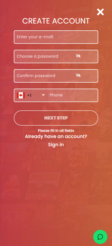 Step-by-step images illustrating the registration process at Touch Casino