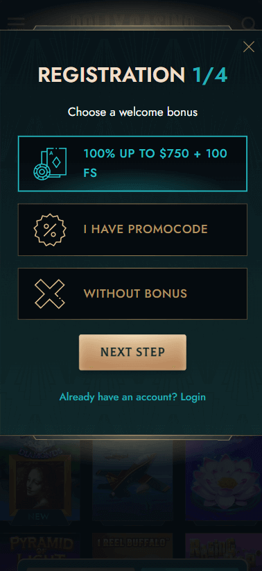Step 1 of the DollyCasino Registration Process