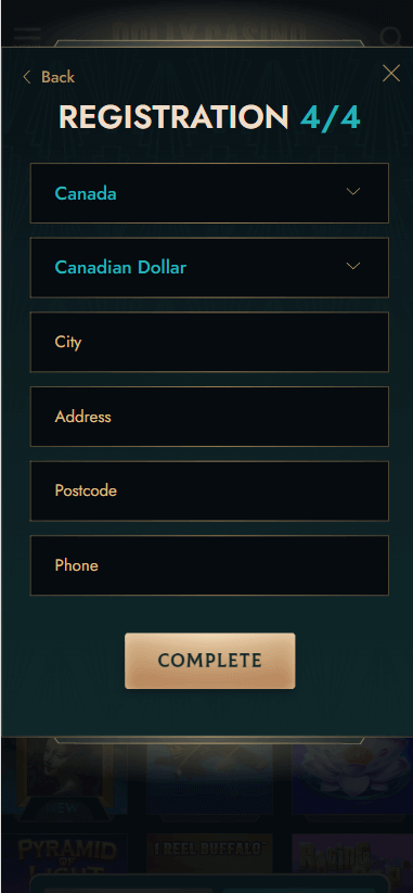 Step 4 of the DollyCasino Registration Process