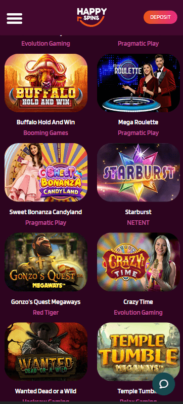 HappySpins Casino Mobile Preview 1