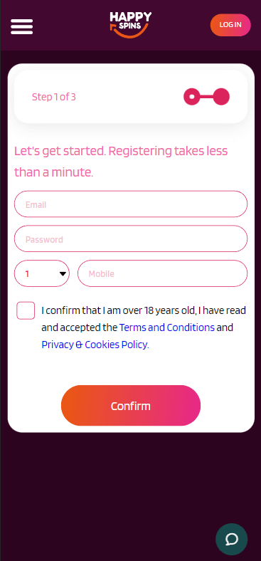 Step-by-step Guide to Registering for HappySpins Casino: Image Step 1