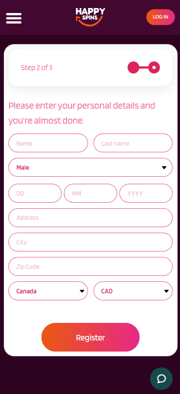 Step-by-step Guide to Registering for HappySpins Casino: Image Step 2