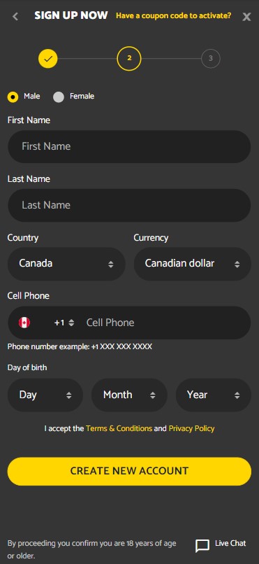 A rudimentary design in the sports betting section makes browsing challenging due to bright yellow odds on a black background, which can be dizzying when scrolled quickly.