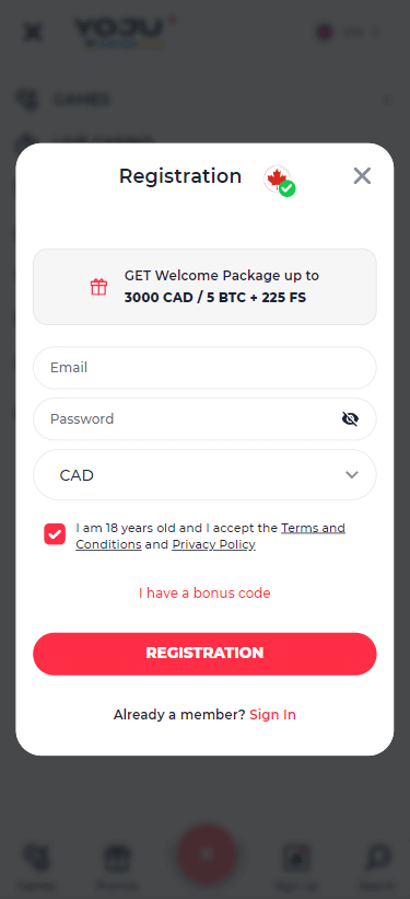 Image depicting the Yoju Casino registration process No. 1