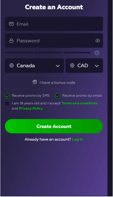 Begin the Playfina Casino registration by visiting the main page and clicking the “Sign up” button.