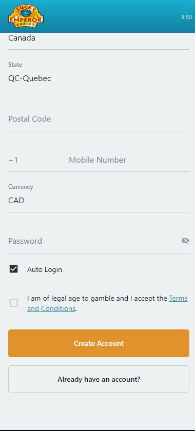 More visual guidance on registering for Lucky Emperor Casino.