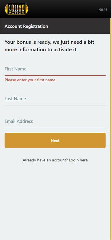Casino Action Registration Steps - Image 1