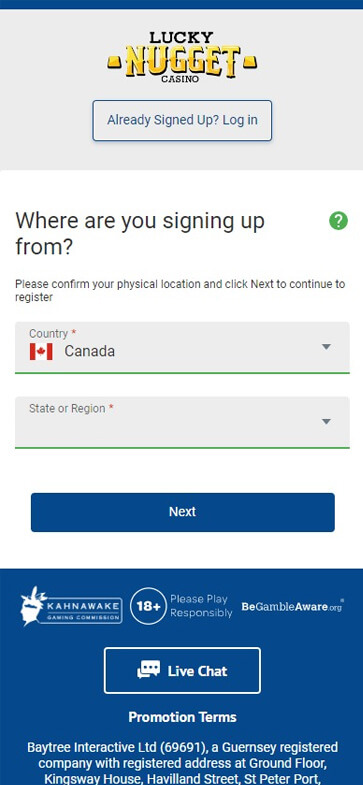 Illustration of the Lucky Nugget Casino registration process, Image 4