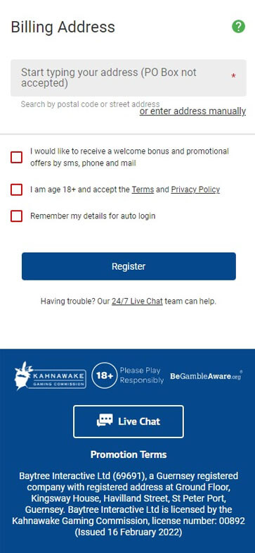 Illustration of the Lucky Nugget Casino registration process, Image 1