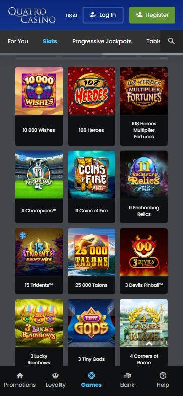 Quatro Casino Mobile Preview 1