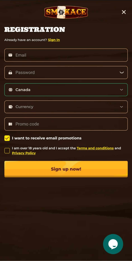 Another visual step-by-step look at SmokAce Casino's account registration process.