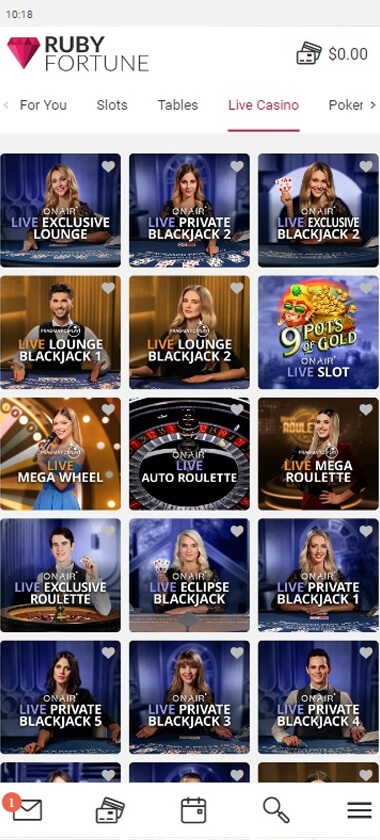 Ruby Fortune Casino Mobile Preview 1