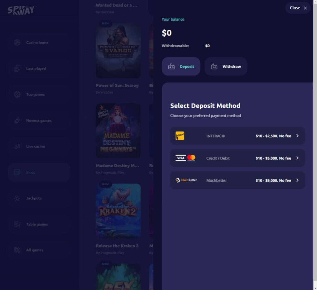 Spin Away Casino Desktop Preview 3