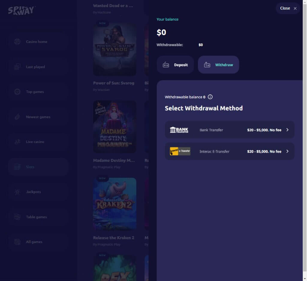 Spin Away Casino Desktop Preview 4