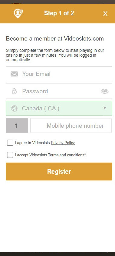 Continue viewing more helpful images detailing registration steps within Videoslots.