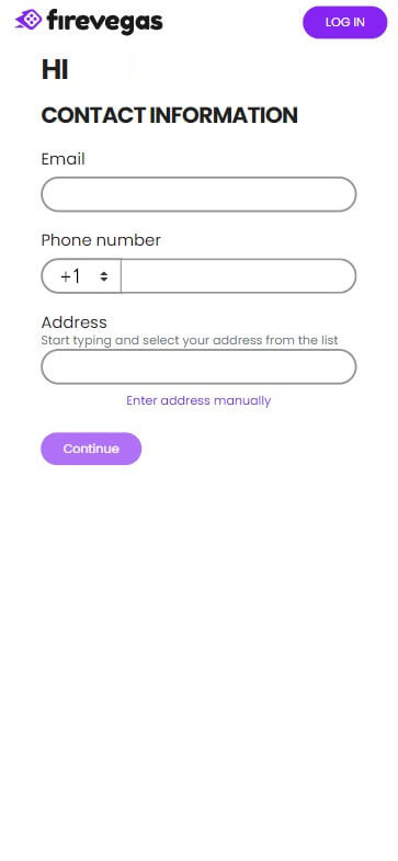Visual Steps: Registration at FireVegas Casino - Step 2.