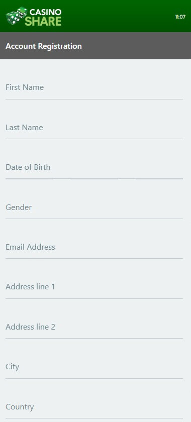 Process in Image 1 demonstrating steps for registering on Casino Share.