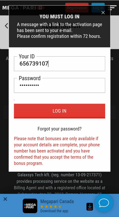 Visual guide to the MegaPari Casino registration process, Image 1 and Image 2.