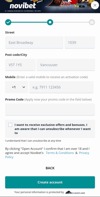 Visual Steps for Novibet Casino Registration: Step 2
