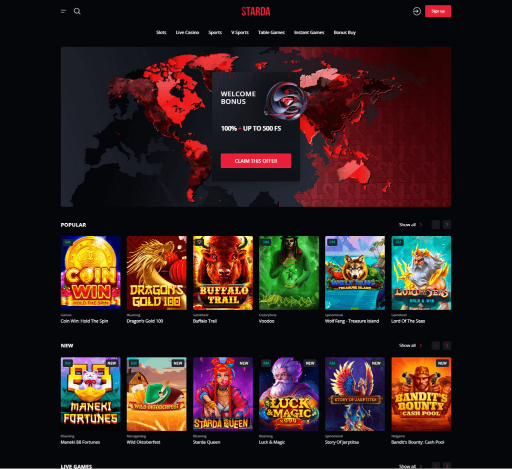 Starda Casino Desktop Preview 2