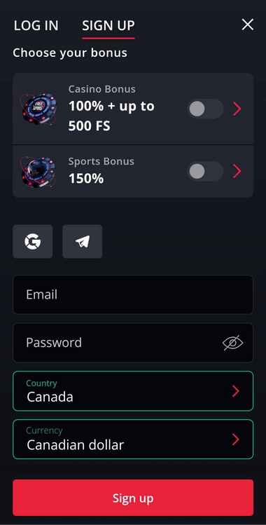 For faster registration, you can connect your Google or Telegram account.