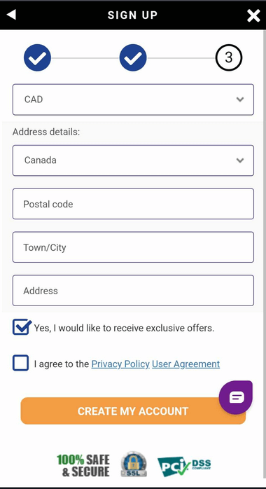 An illustration of the GratoWin Casino registration process, Step 1.