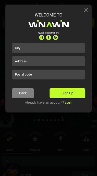 Visual guide to the Winawin Casino registration process, Part 2.